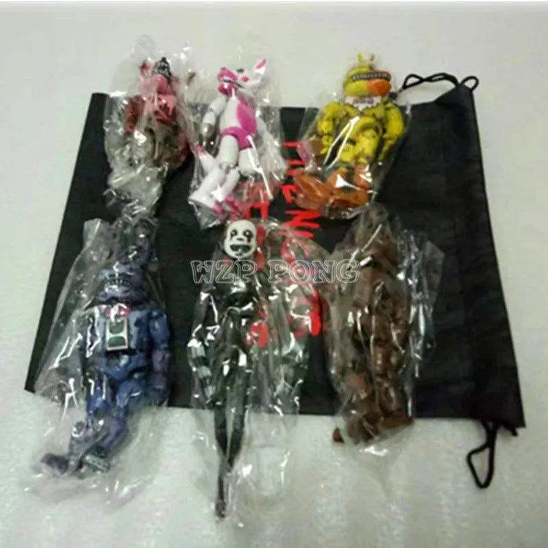 6 Pcs/set Game Lightening Movable Joints Midnight Toy Bear Action Figure Toys Foxy Chica PVC LED Light Model Dolls Kids