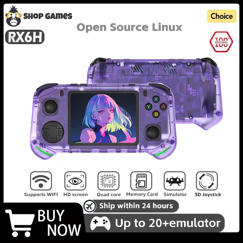 RX6H Retro Handheld Game Console Linux System 3.5 Inch IPS Screen Portable Pocket Video Player 64GB 128GB Games Kid Gift
