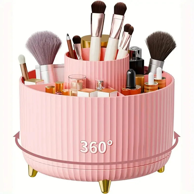 Makeup Brush Holder Organizer 5 Slot 360° Rotating Makeup Brushes Desktop Storage Organizers for Vanity Desktop Bathroom Office