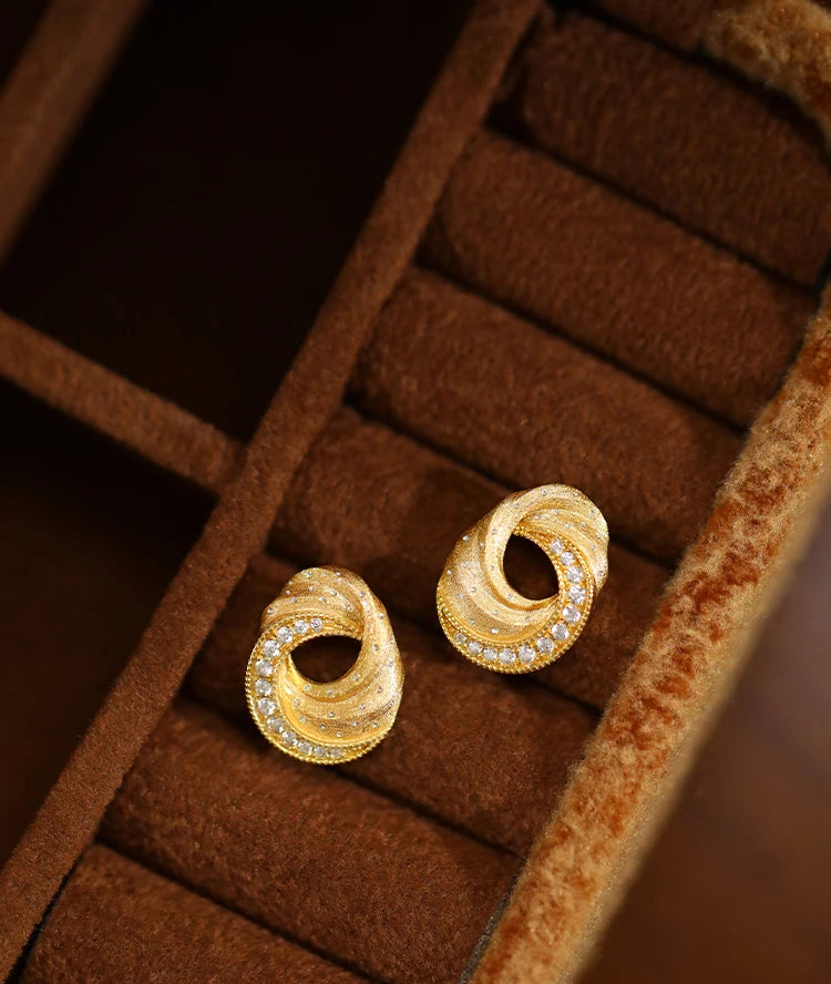 "Butter Cookies" Retro Court Niche High-end Italian Craftsmanship Nail Sand Sterling Silver Stud Earrings