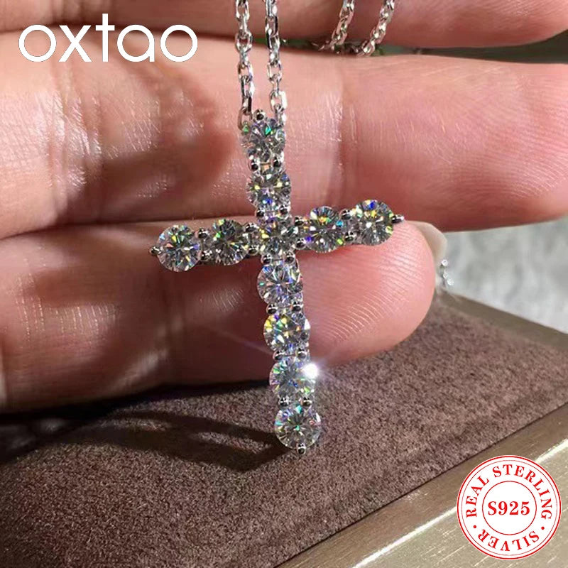 Luxury 2.2CTTW D VVS1 Moissanite Cross Pendant Necklaces for Women Man 100% 925 Sterling Silver Necklace Religious Jewelry