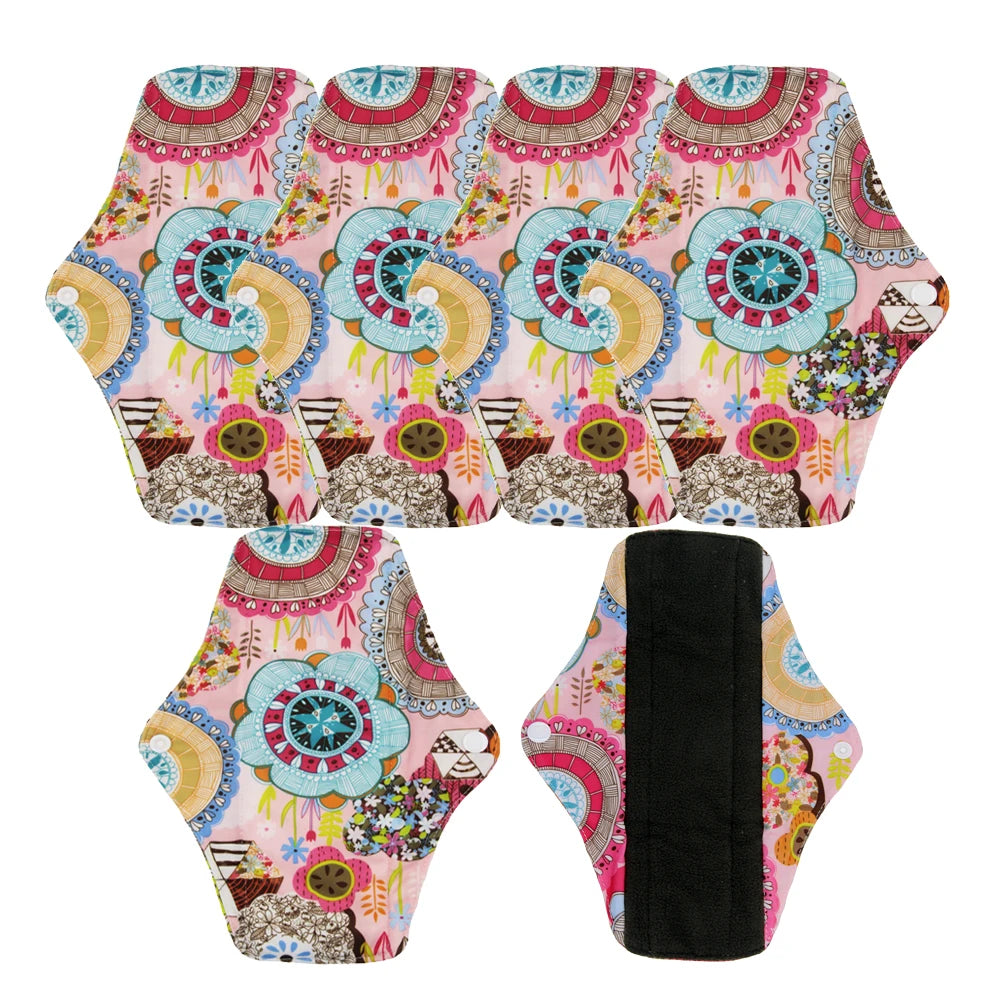 5Pcs Washable Sanitary Towels Menstrual Pad Reusable Bamboo Charcoal Women Napkins Feminine Hygiene Product Period Cloth Pads