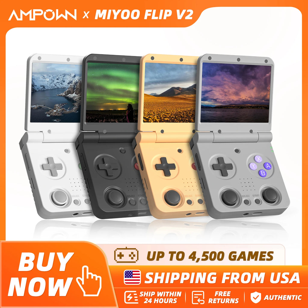 MIYOO FLIP V2 Handheld Game Players 3.5'' IPS Screen Linux System Onion OS Video Game Consoles Free Case Gamer Gift Retro Gaming