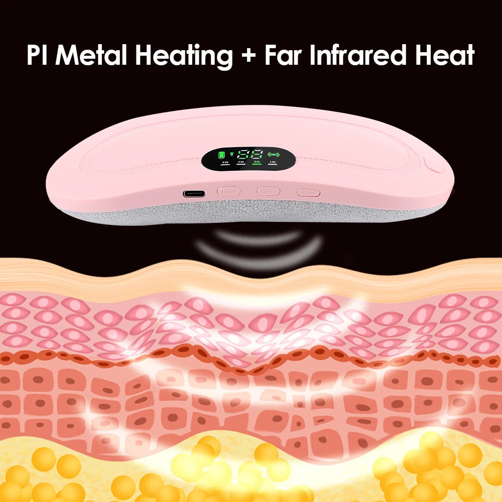 Period Cramp Massager Vibrating Heating Belt for Menstrual Waist Stomach Abdominal Warm Palace Belt Fat Burning Massage