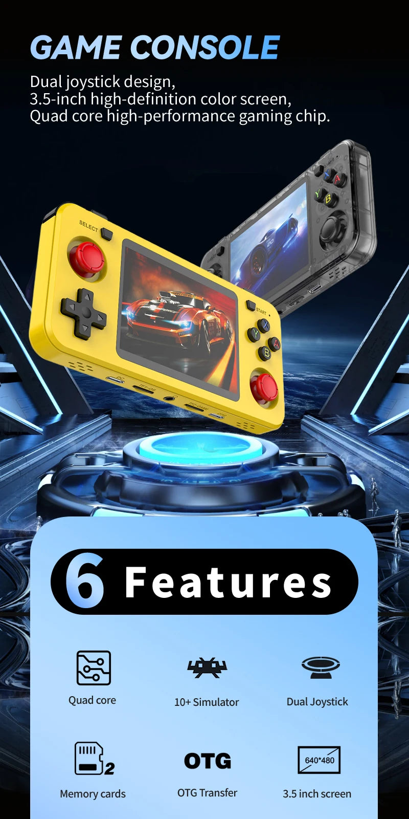 R36H Retro Handheld Game Console Yellow Color Consolas Portable 3.5 Inch Pocket Video Player 20000+ Games Kid's Gifts R36S