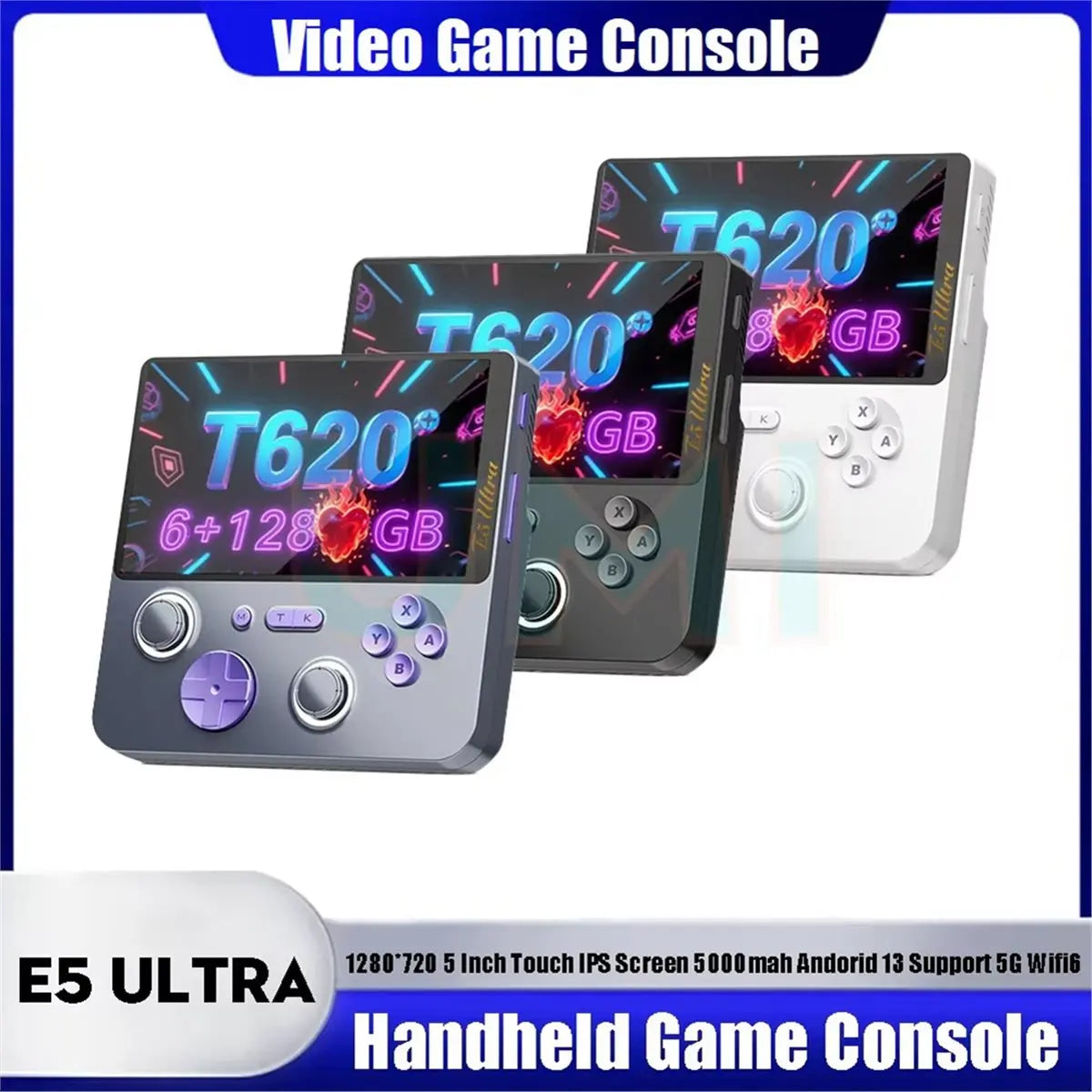 *ONE DAY E5 Ultra Handheld Video Game Console 5inch IPS Touch Screen Hall-Effect Joystick Android Portable Game Console C