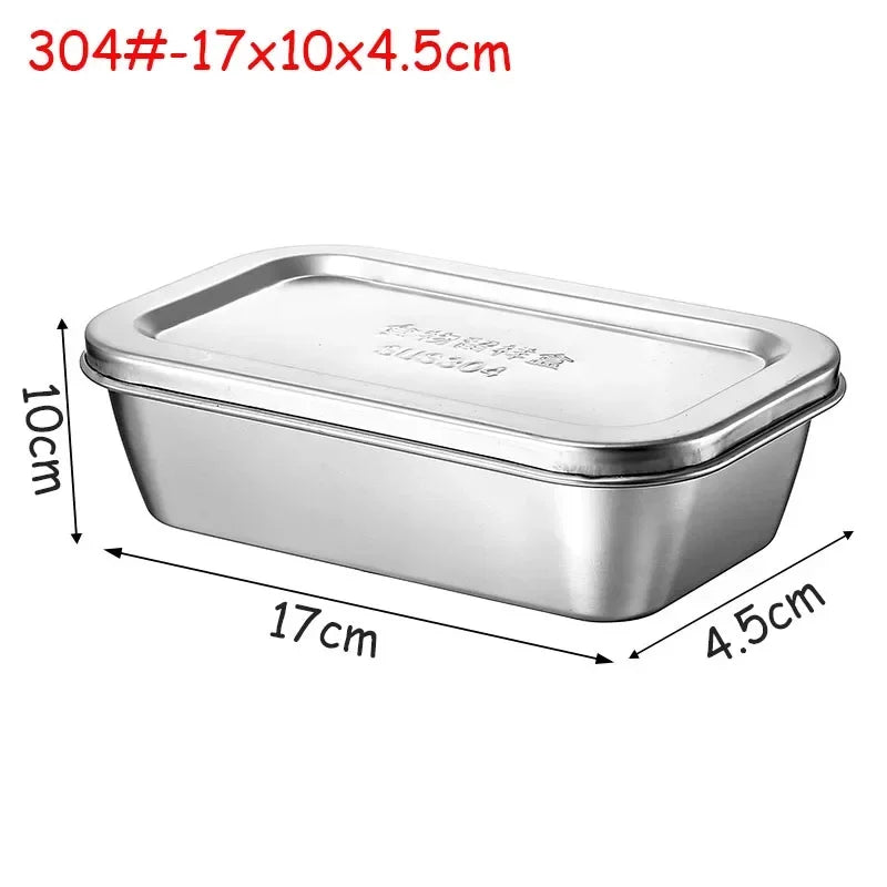 201/304 Stainless Steel Storage Tray With Lids Rectangle Food Container Sausage Noodles Fruit Plates Home Kitchen Organizers