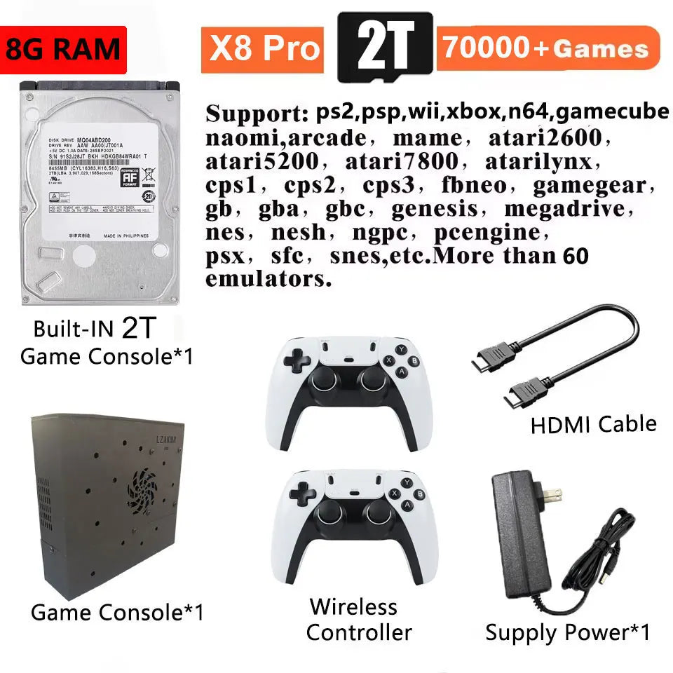 I3-3110M Retro Game Console X8 Play On TV 2T HDD Batocera+Windows 70000+Games For Wii PS2 N64 PSP GameCube N64 Wireless handle