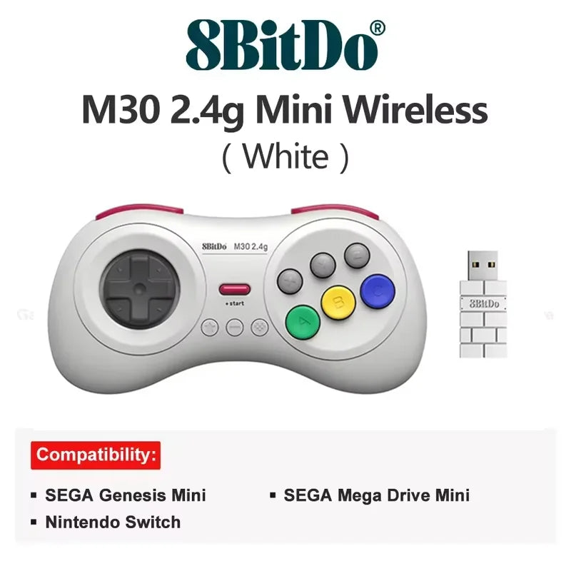 8BitDo for Gega Genesis Mini and Mega Drive Mini M30 2.4G Wireless Black and White Gamepad  Wireless Game Controller