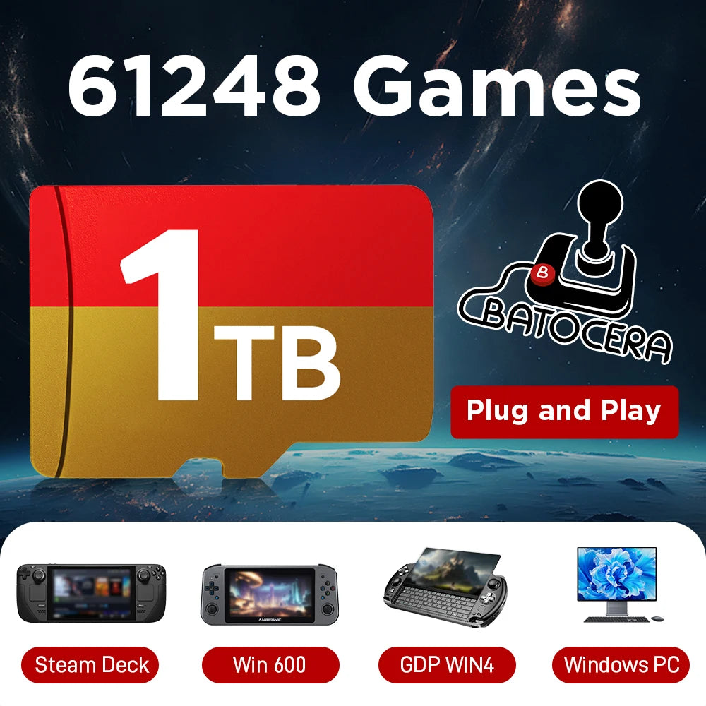 1TB TF/Game Card Batocera OS for Steamdeck/Handheld Game Console/Win PC/Laptop with 61248 Game 70+Emulators for PS3/2/1/PSP/MAME