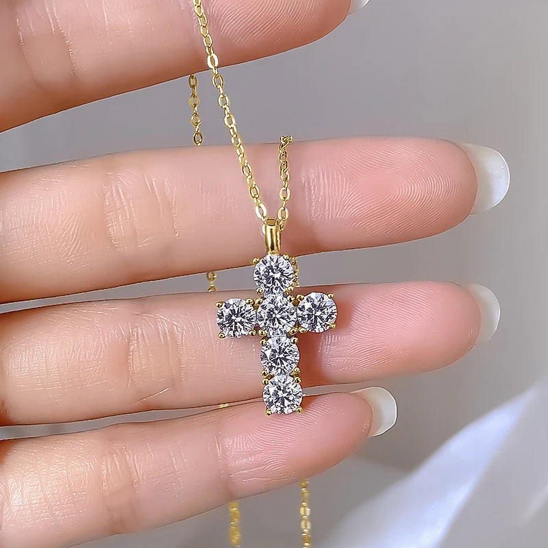 OXTAO Serenity D VVS1 Moissanite Cross Pendant Necklaces for Women Man Sparking Diamond Original 925 Sterling Silver Necklace