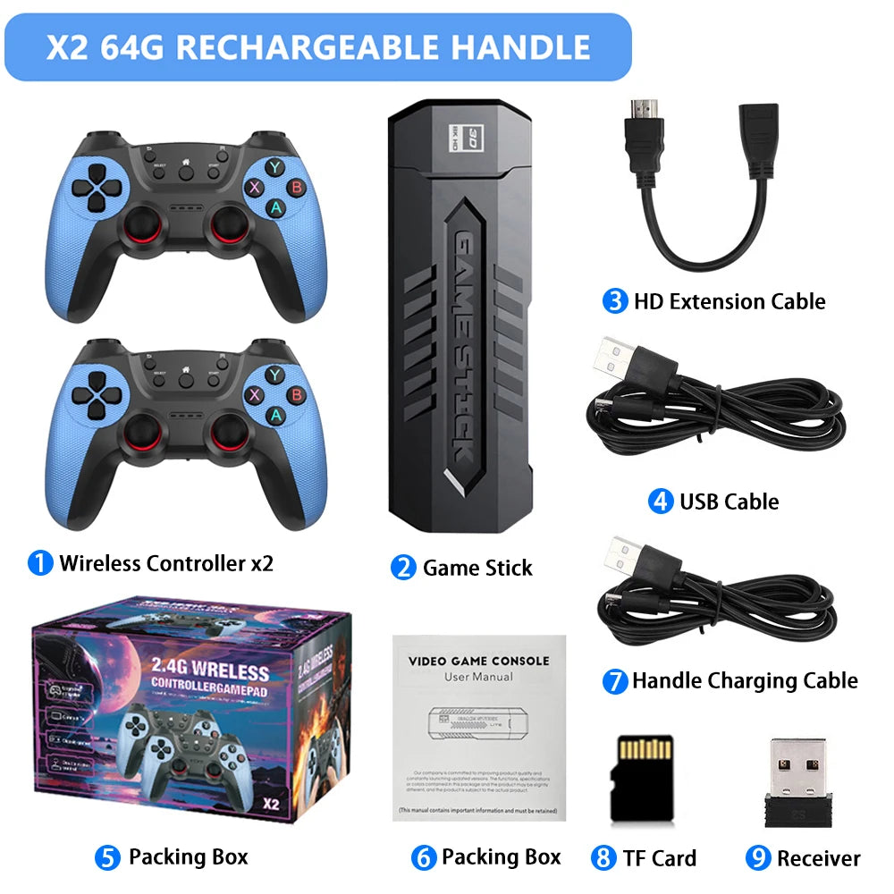 X2 Game Console 4K HD Video Game Stick 50000 Retro Games With a Pair of Game Controller For PS1/N64/SNK/GBA Children Xmas Gift