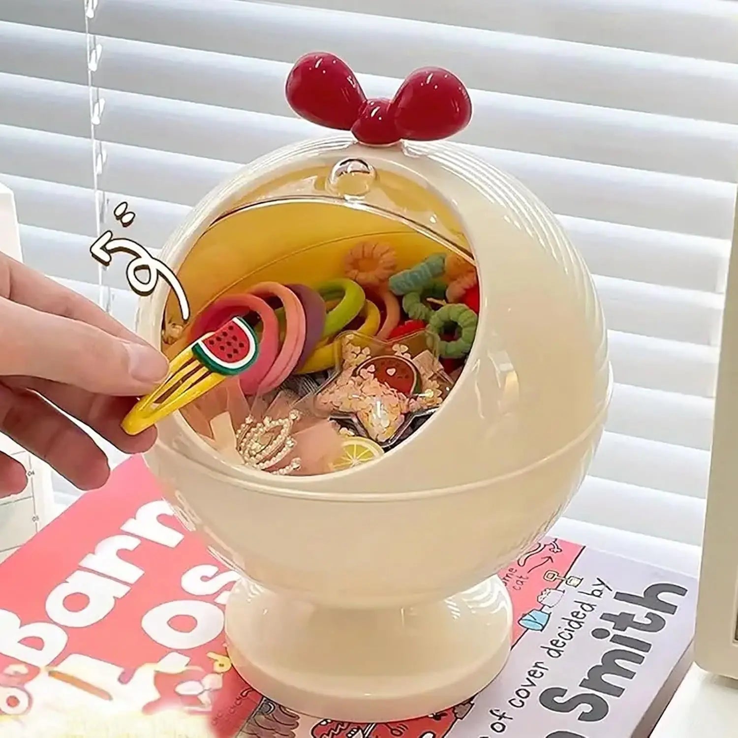 Spherical Hair Accessories Storage Organizers, Vanity Accessories Storage Holder Dustproof Box with Lid for Scrunchie storage