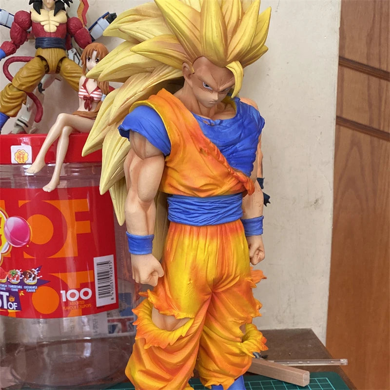 32cm Dragon Ball Z Goku Figure Ssj3 Dbz Super Saiyan 3 Anime Figures Pvc Statue 2 Arms Action Figurine Model Halloween Toys Gift