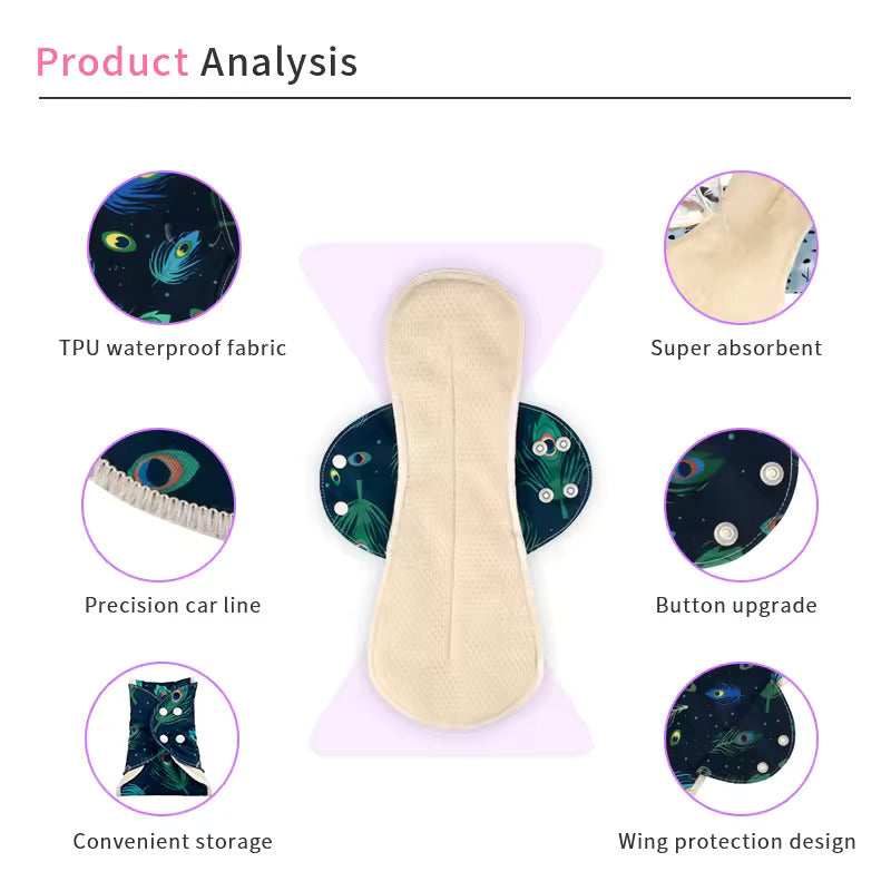Cotton Mesh Fabric Wing Stitching Washable Sanitary Pad Leak-Proof Sanitary Napkin Pad 3PCS