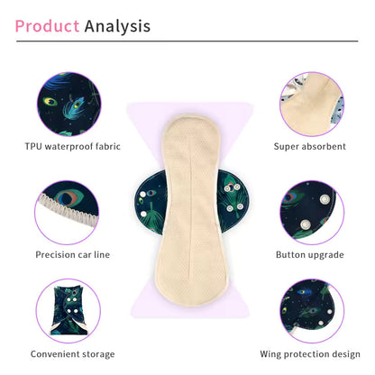 Cotton Mesh Fabric Wing Stitching Washable Sanitary Pad Leak-Proof Sanitary Napkin Pad 3PCS