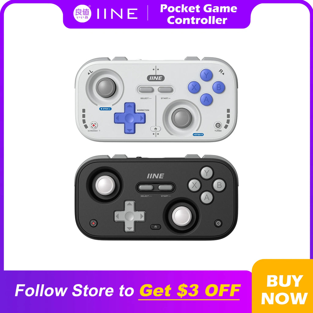 IINE Retro Pocket Game Controller /Compact & Portable Hall Joysticks + 1000Hz Recessed Joystick Designed Customizable Controls M