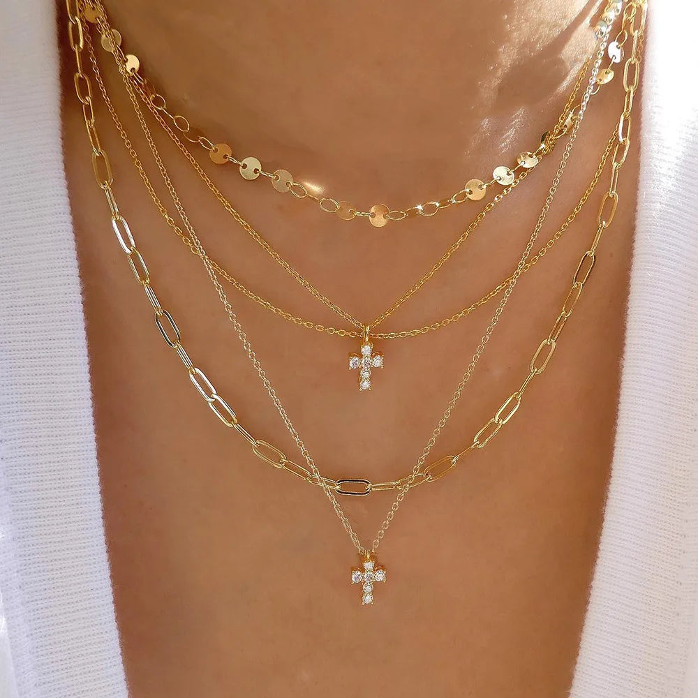 Vintage Gold Color Multiple Styles Necklace For Women Trendy Multi-Layer Disc Pendant  Necklaces New Tendyaces Set Jewelry Gifts