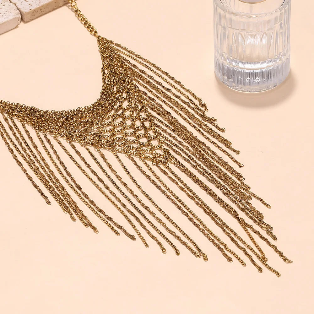 ZAA Handmade Vintage Metal Chains Tassels Pendant Necklaces for Women Bib Choker Necklace Boho Jewelry Neck Accessories