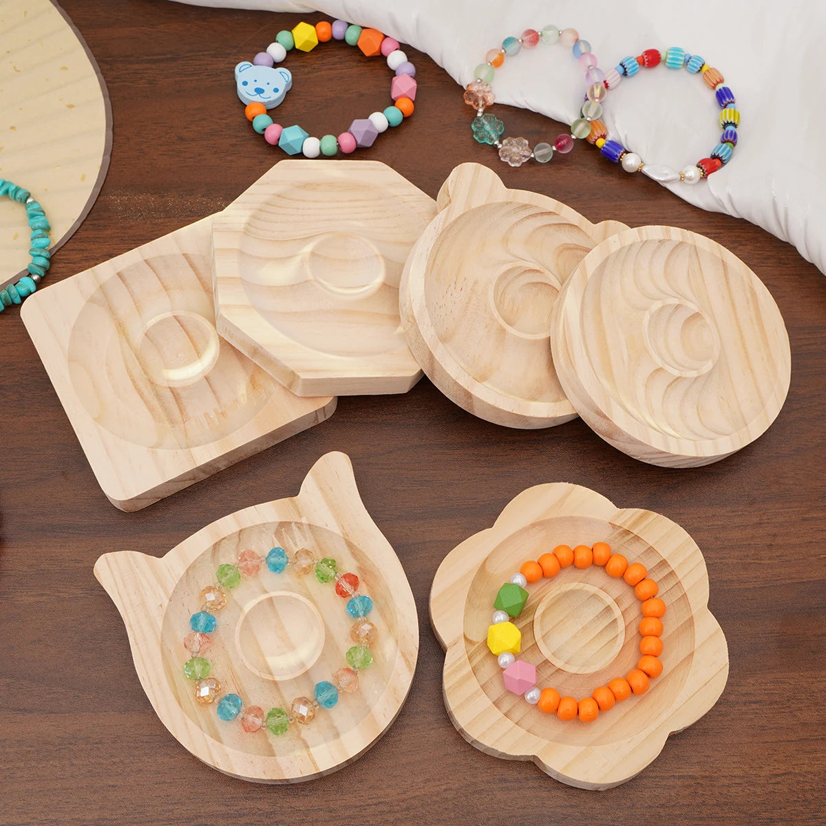 1PC Wooden Beading Design Board Bracelet Display Stand Jewelry Making Necklaces Crafts Tray Practical Display Stand