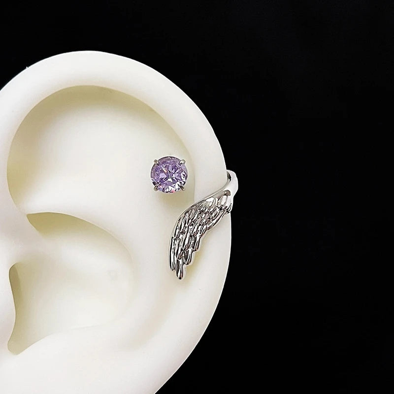 LATS 1pcs Silver Color Wing Ear Bone Nail for Women New Fashion Zircon Earrings Accessories Fashion Jewelry