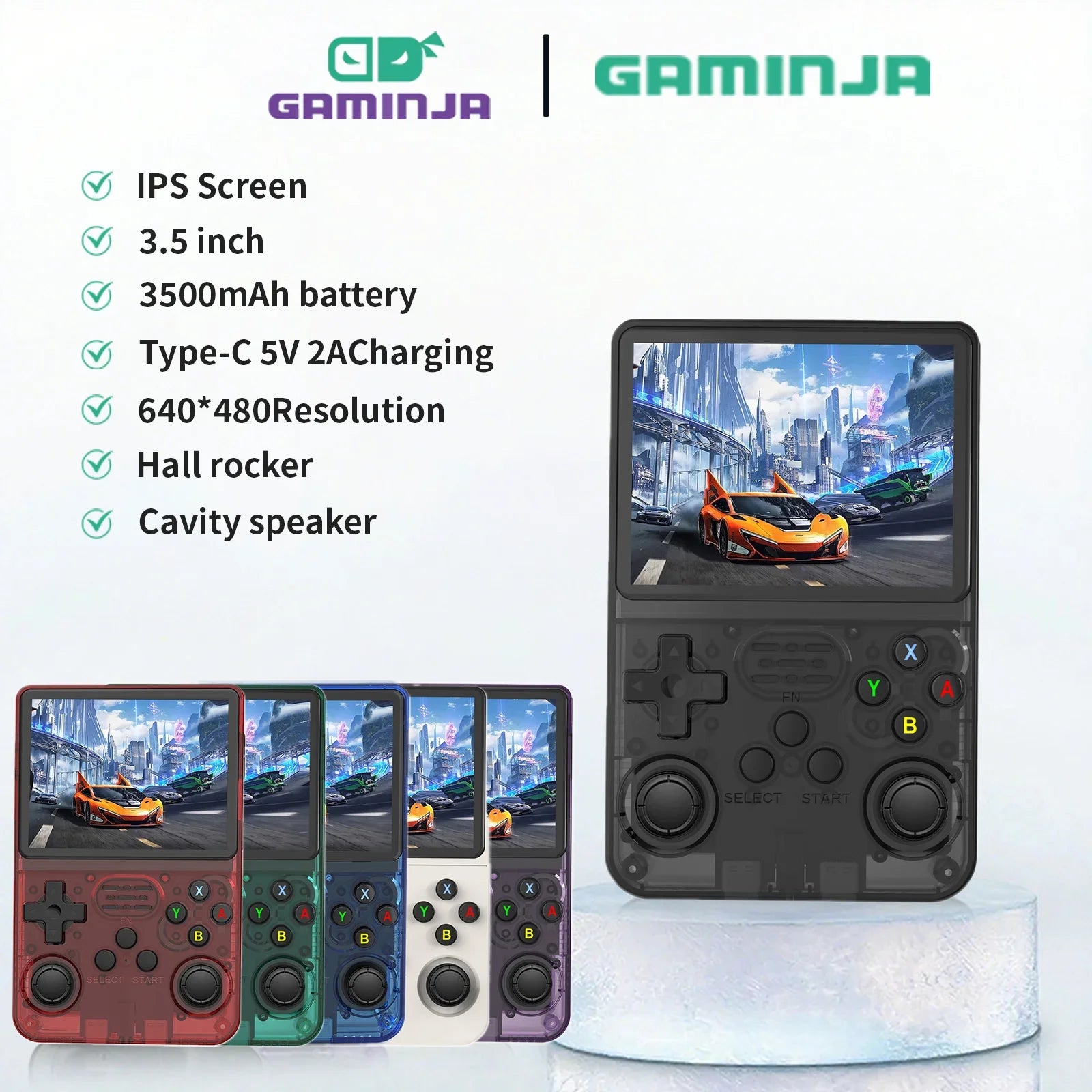 GAMINJA R36S Handheld Game Console 3.5Inch IPS 640x480 Screen Built in 64GB Memory Classic Games Portable Handheld Game Console