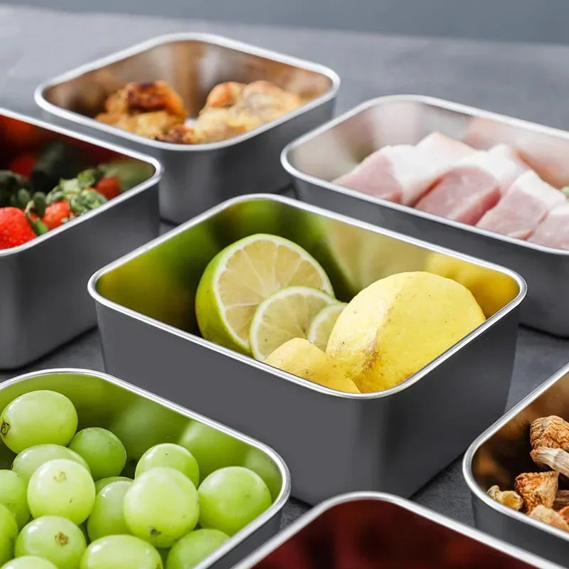 201/304 Stainless Steel Storage Tray With Lids Rectangle Food Container Sausage Noodles Fruit Plates Home Kitchen Organizers