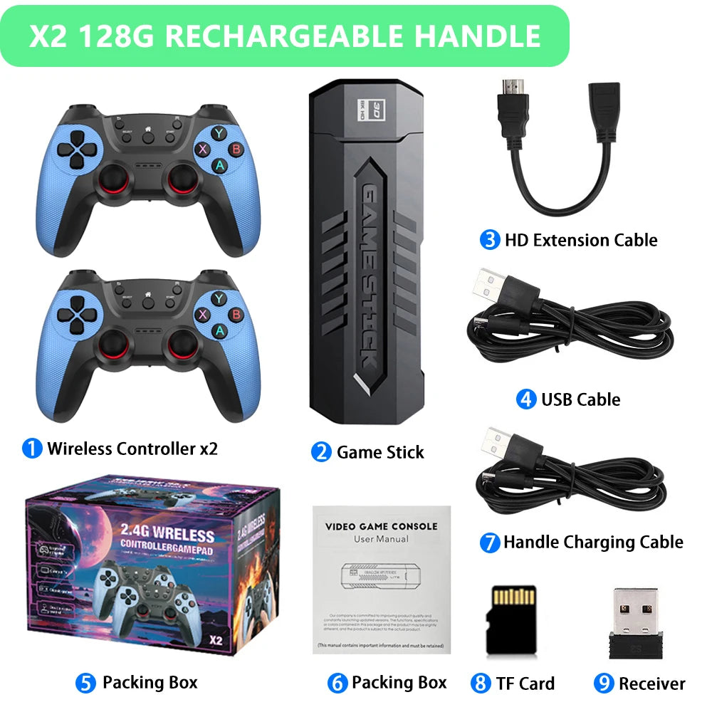 X2 Game Console 4K HD Video Game Stick 50000 Retro Games With a Pair of Game Controller For PS1/N64/SNK/GBA Children Xmas Gift