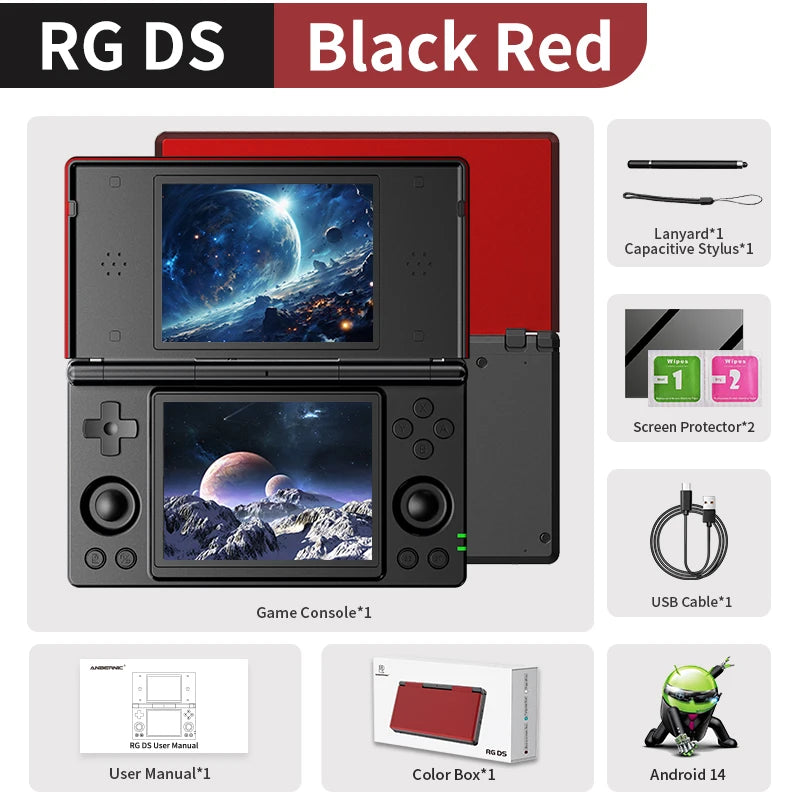 ANBERNIC RG DS Handheld Game Console RK3568 64-bit 4" IPS Multi-touch Screen Android 4000mAh Dual-screen Flip Video Games Player