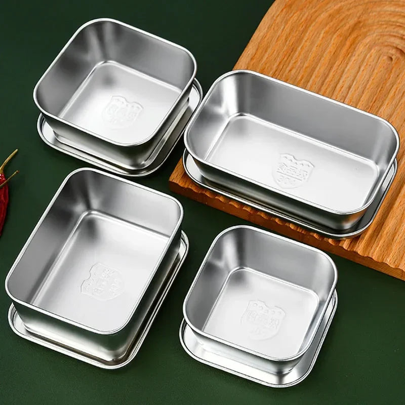 201/304 Stainless Steel Storage Tray With Lids Rectangle Food Container Sausage Noodles Fruit Plates Home Kitchen Organizers