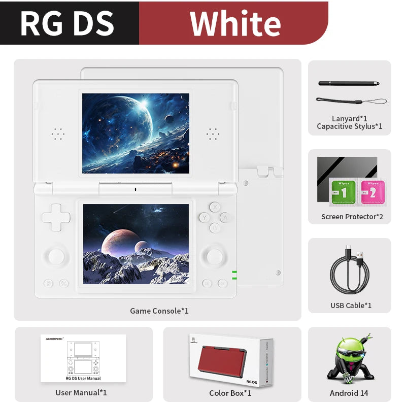 ANBERNIC RG DS Handheld Game Console RK3568 64-bit 4" IPS Multi-touch Screen Android 4000mAh Dual-screen Flip Video Games Player