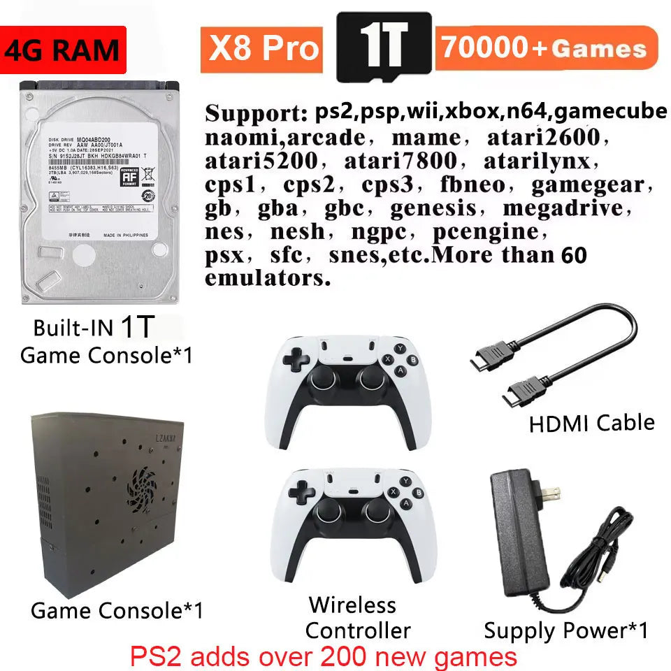 I3-3110M Retro Game Console X8 Play On TV 2T HDD Batocera+Windows 70000+Games For Wii PS2 N64 PSP GameCube N64 Wireless handle