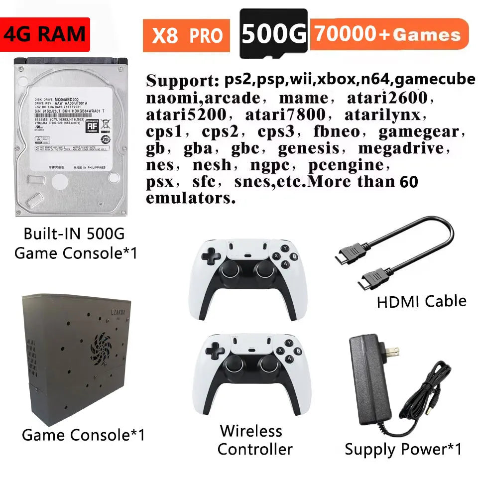 I3-3110M Retro Game Console X8 Play On TV 2T HDD Batocera+Windows 70000+Games For Wii PS2 N64 PSP GameCube N64 Wireless handle