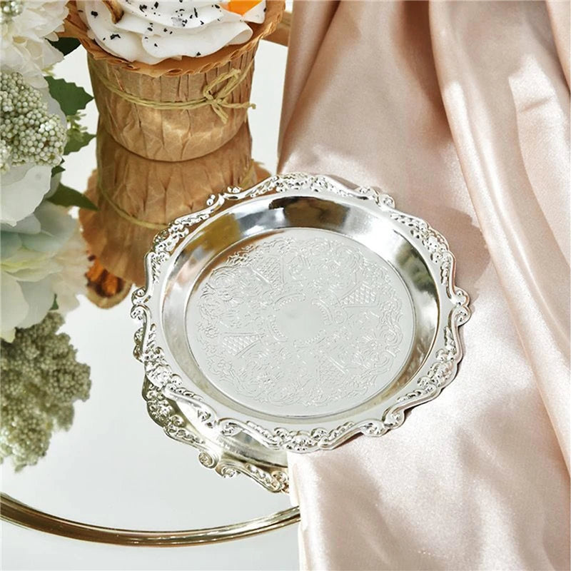 Metal Shell Storage Tray Round Glass Plate Jewelry Dish Earrings Ring Display Tray Fruit Dish Plate Desktop Decor Photo Props