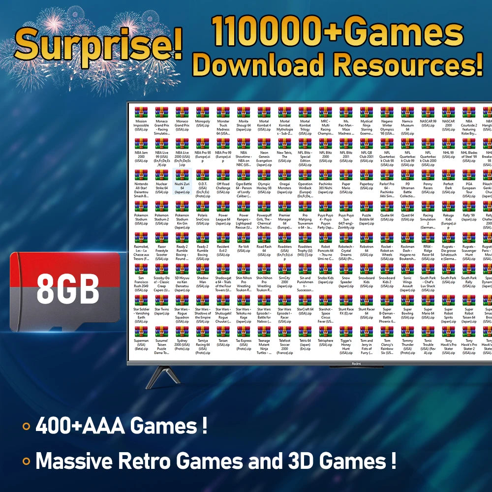 Retrobat Game Card with 3170 Games for ROG Ally/LEGION GO/AYANEO/OneXPlayer/Steam Deck Handheld Game Console/Windows PC for N64