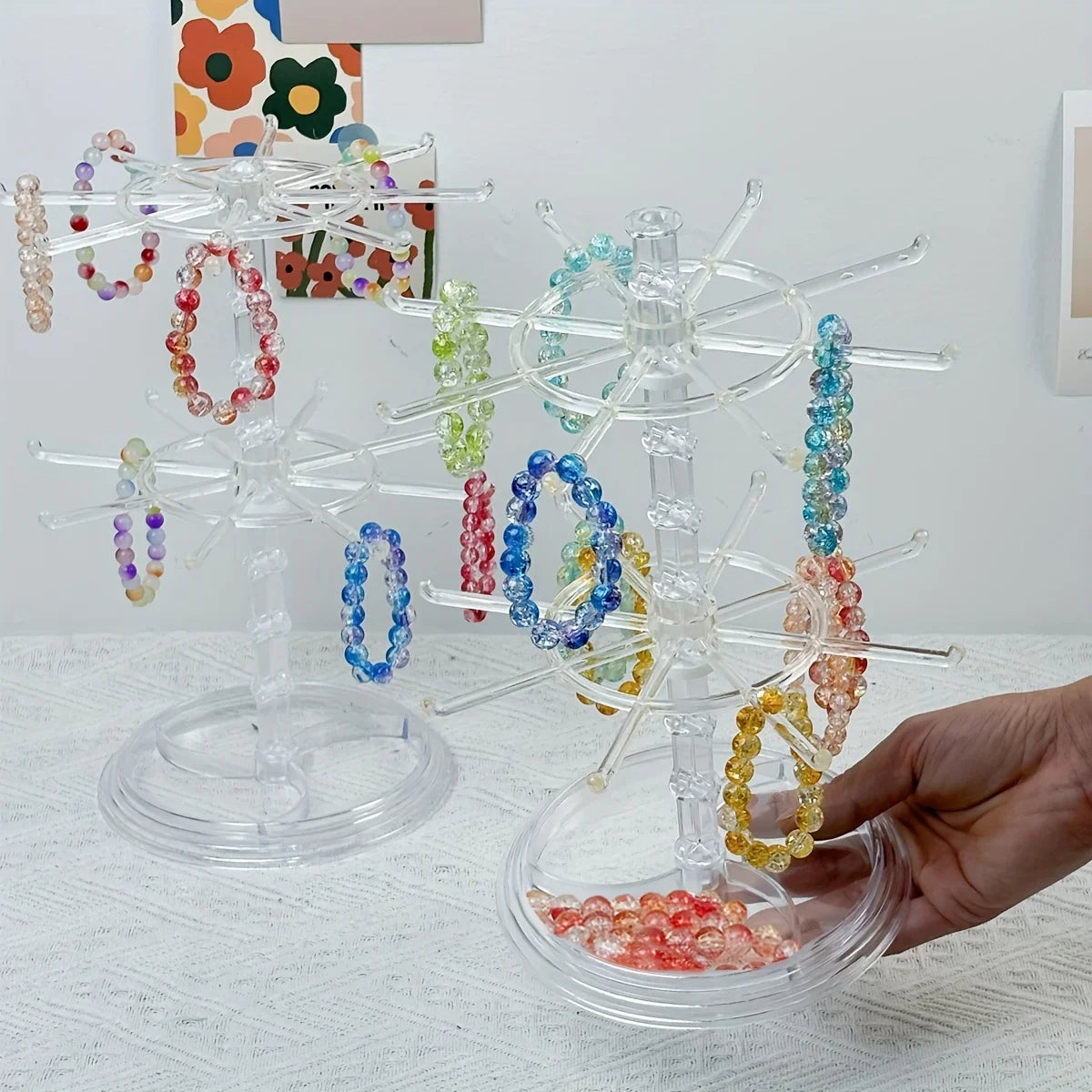 2 Tier Rotating Jewelry Display Stand, Necklace Holder, Jewelry Tree Stand, DIY Organizer for Bracelets, Necklaces, Watches