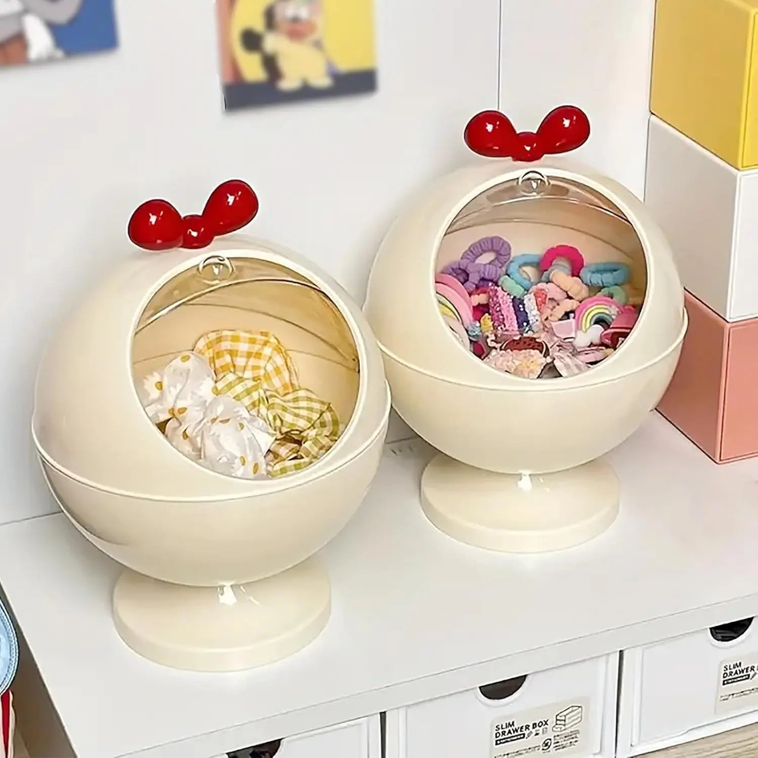 Spherical Hair Accessories Storage Organizers, Vanity Accessories Storage Holder Dustproof Box with Lid for Scrunchie storage