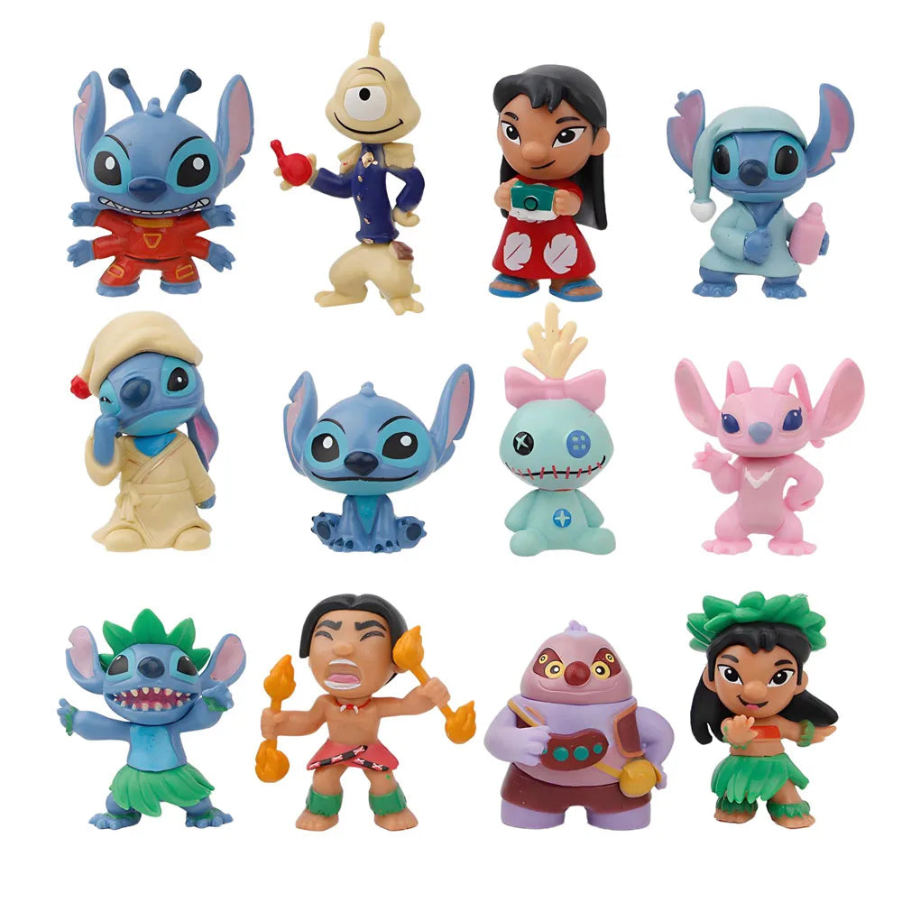 -- 12pcs/set Stitch Scrump Lilo 5-7cm PVC Anime Figure Cartoon Characters Collectible Model Toys for Kids