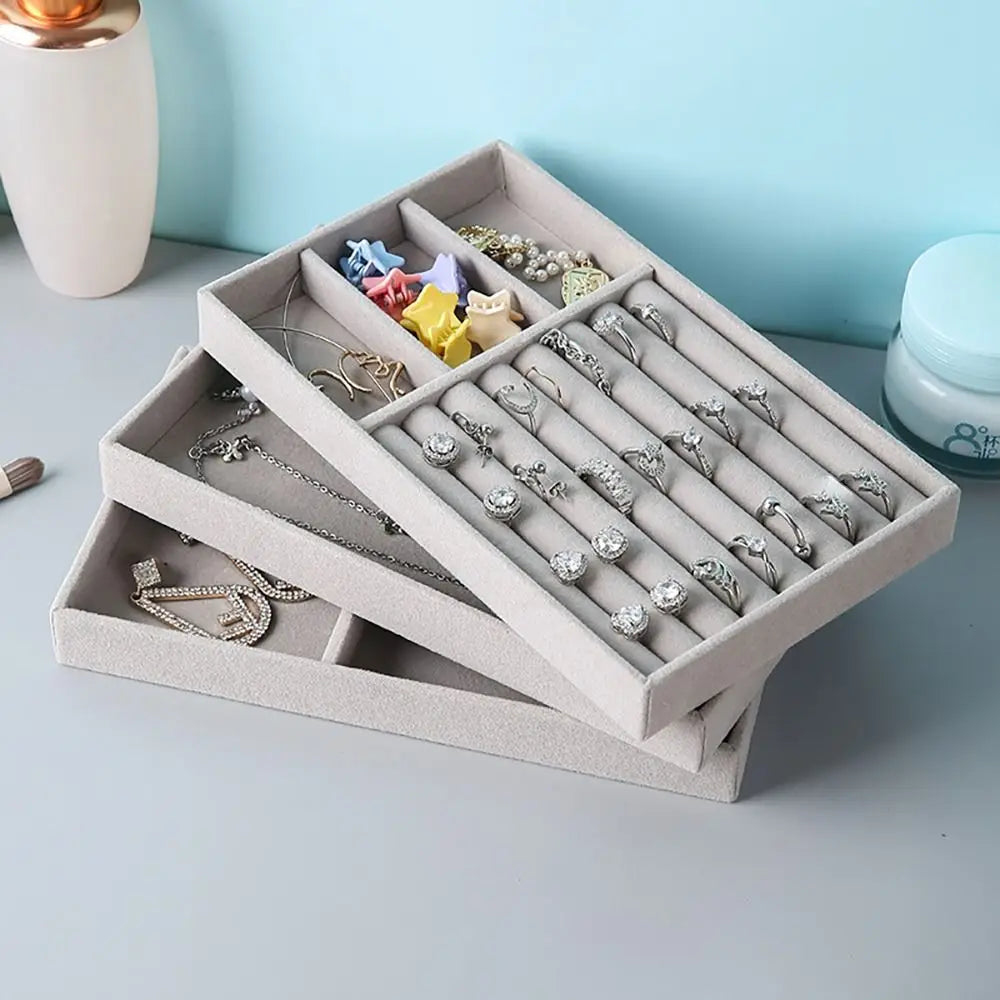 Stackable Velvet Jewelry Storage Box Velvet Necklace Display Tray Bracelet Earring Organizers Ring Bracelet Necklace