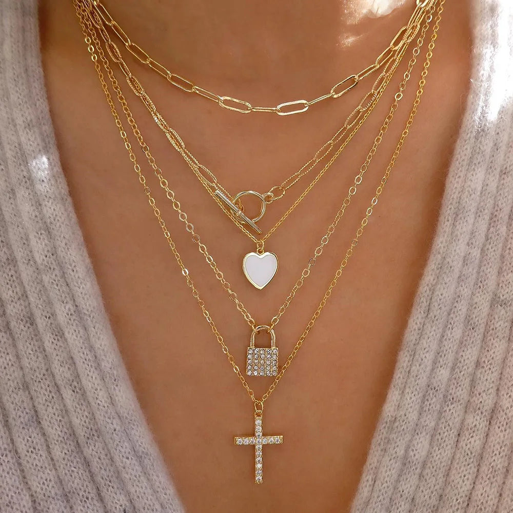 Vintage Gold Color Multiple Styles Necklace For Women Trendy Multi-Layer Disc Pendant  Necklaces New Tendyaces Set Jewelry Gifts