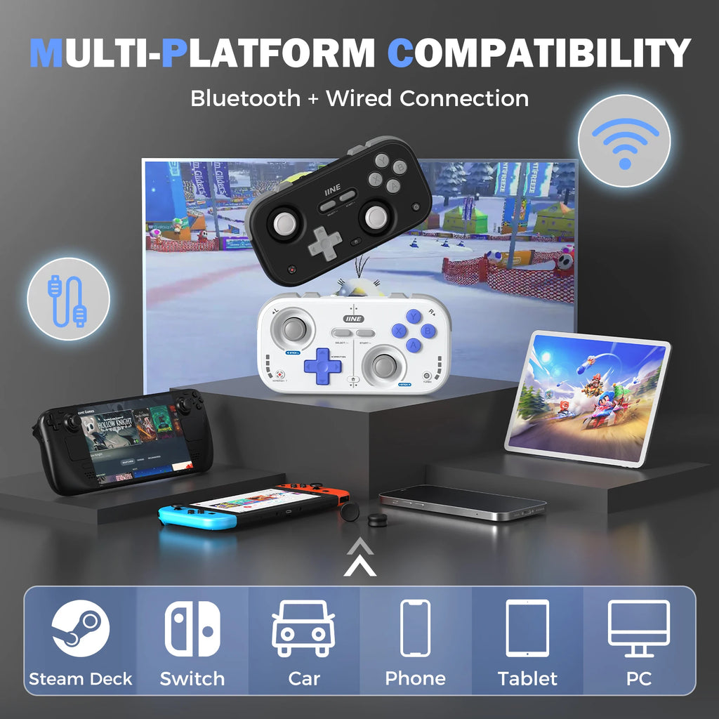 IINE Retro Pocket Game Controller /Compact & Portable Hall Joysticks + 1000Hz Recessed Joystick Designed Customizable Controls