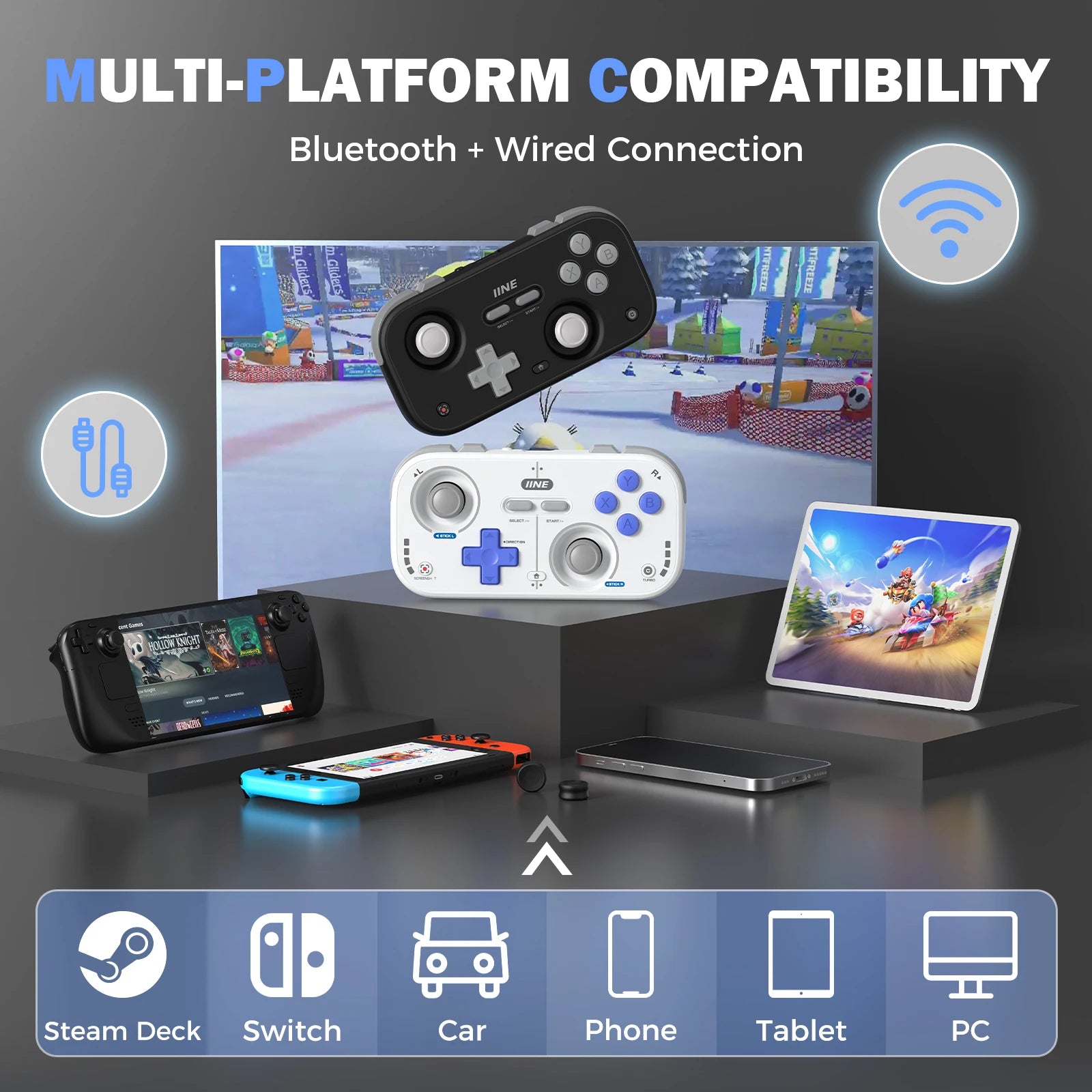 IINE Retro Pocket Game Controller /Compact & Portable Hall Joysticks + 1000Hz Recessed Joystick Designed Customizable Controls
