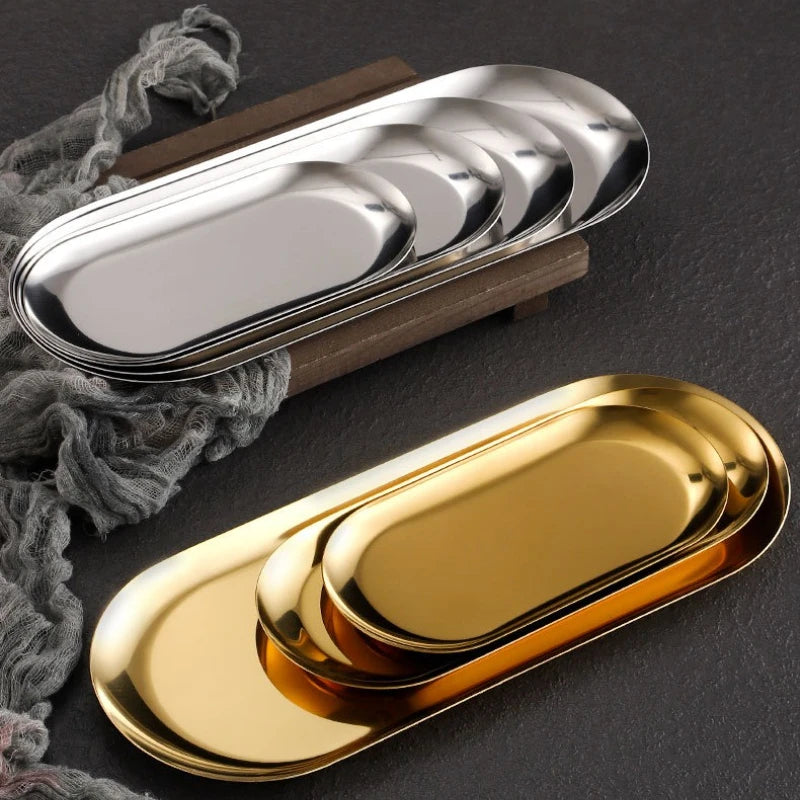 Stainless Steel Tray Decoration Storage Tray Earrings Sorting Tray Multi Size Bathroom Bedroom Storage Accessory Rust Proof
