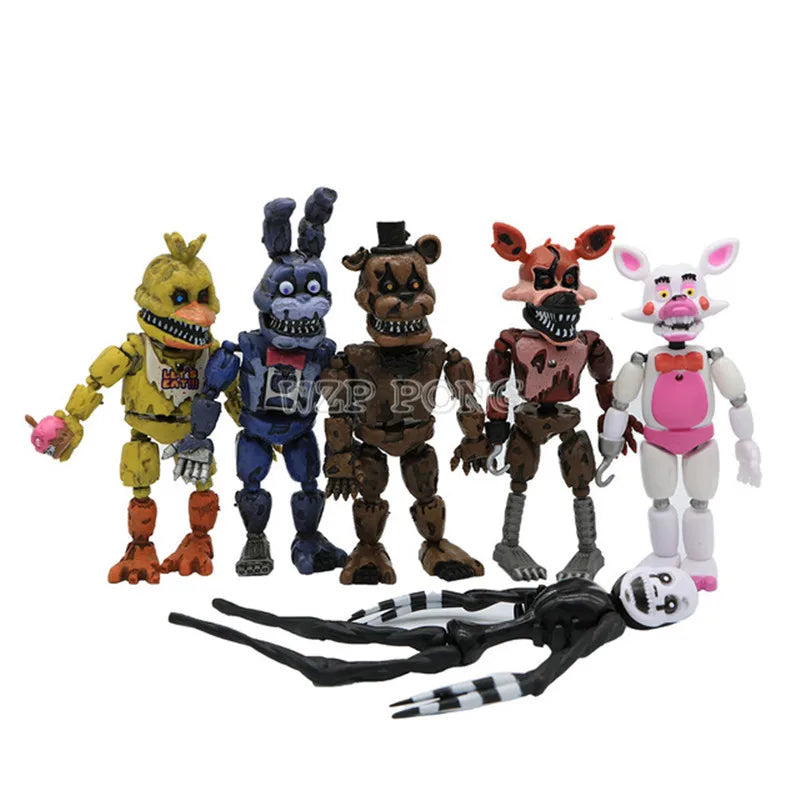 6 Pcs/set Game Lightening Movable Joints Midnight Toy Bear Action Figure Toys Foxy Chica PVC LED Light Model Dolls Kids