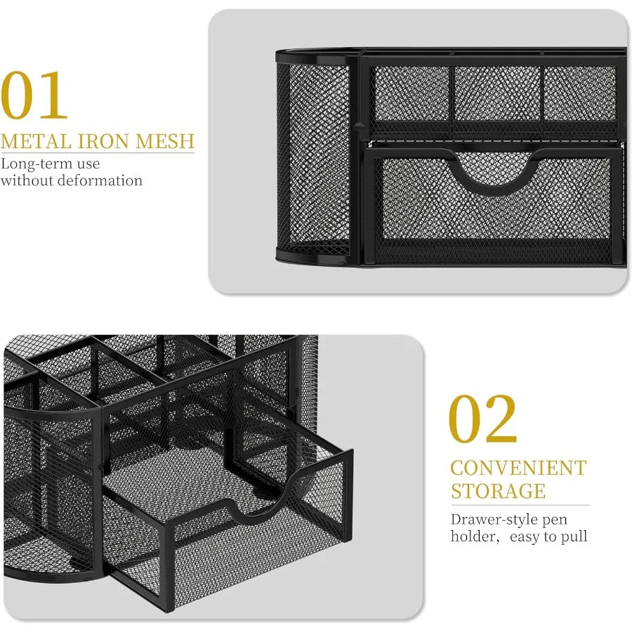 Mesh Desk Organizer Desk Accessories and Workspace Organizers with Drawers Pencil Holder for Desk with 9 Compartments for Offic