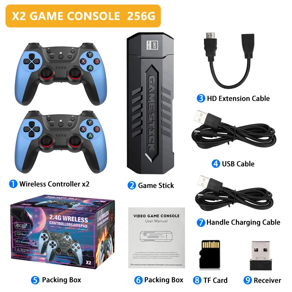 X2 Game Console 4K HD Video Game Stick 50000 Retro Games With a Pair of Game Controller For PS1/N64/SNK/GBA Children Xmas Gift